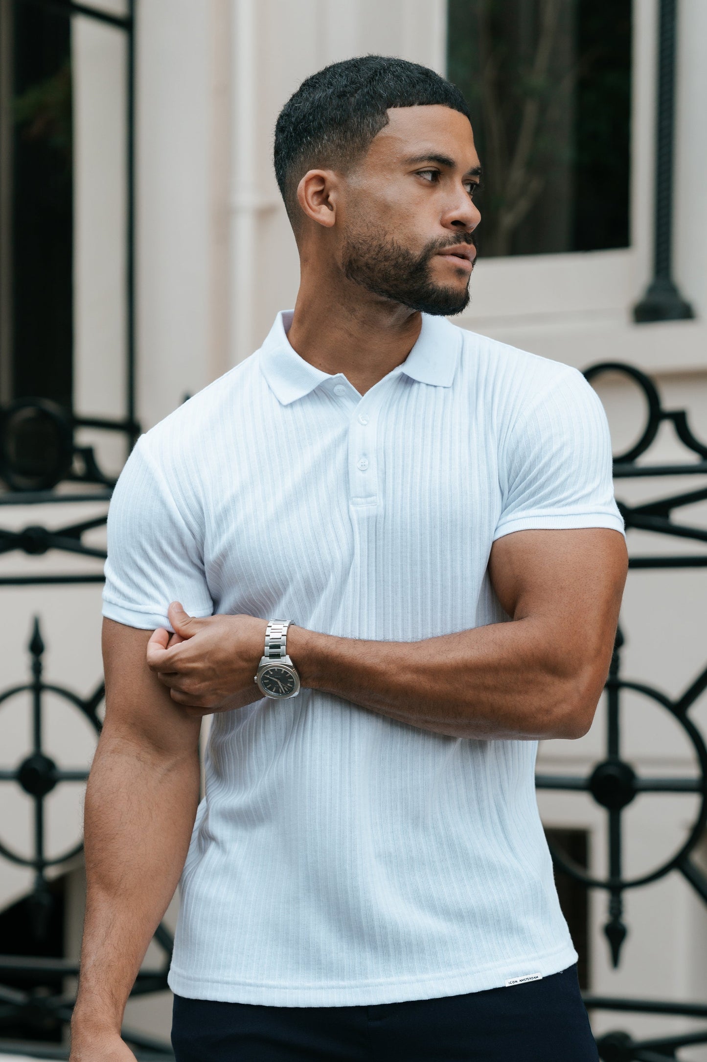 THE RIBBED SHORTSLEEVE POLO - WHITE