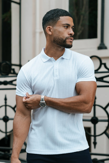 THE RIBBED SHORTSLEEVE POLO - WHITE