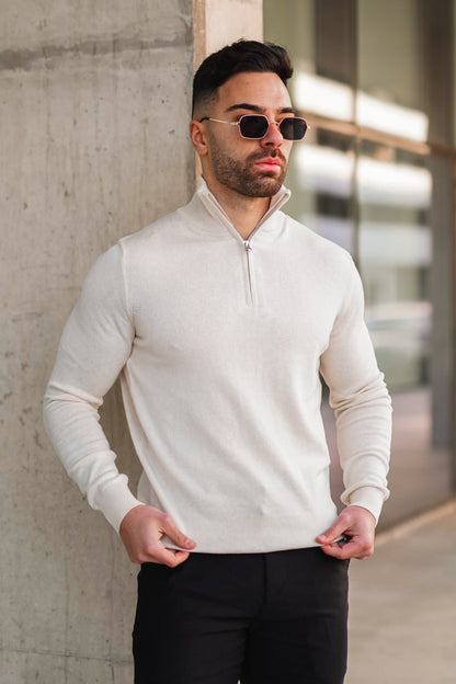 THE SANTORINI - HALF ZIP SWEATER - BEIGE