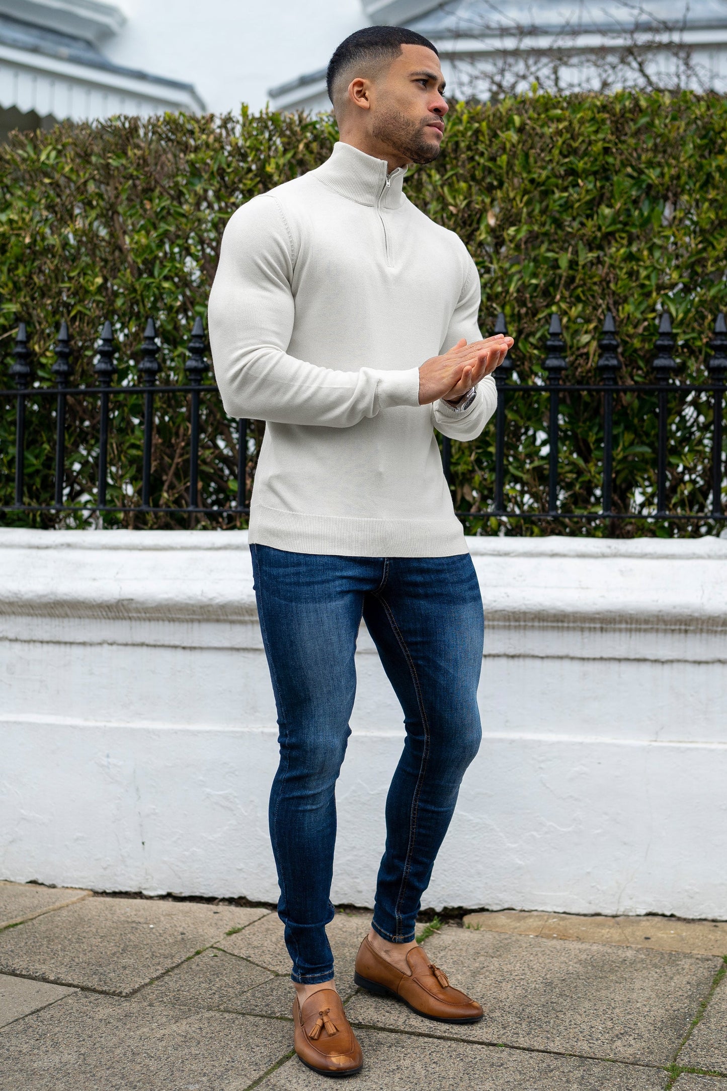 THE SANTORINI - HALF ZIP SWEATER - BEIGE