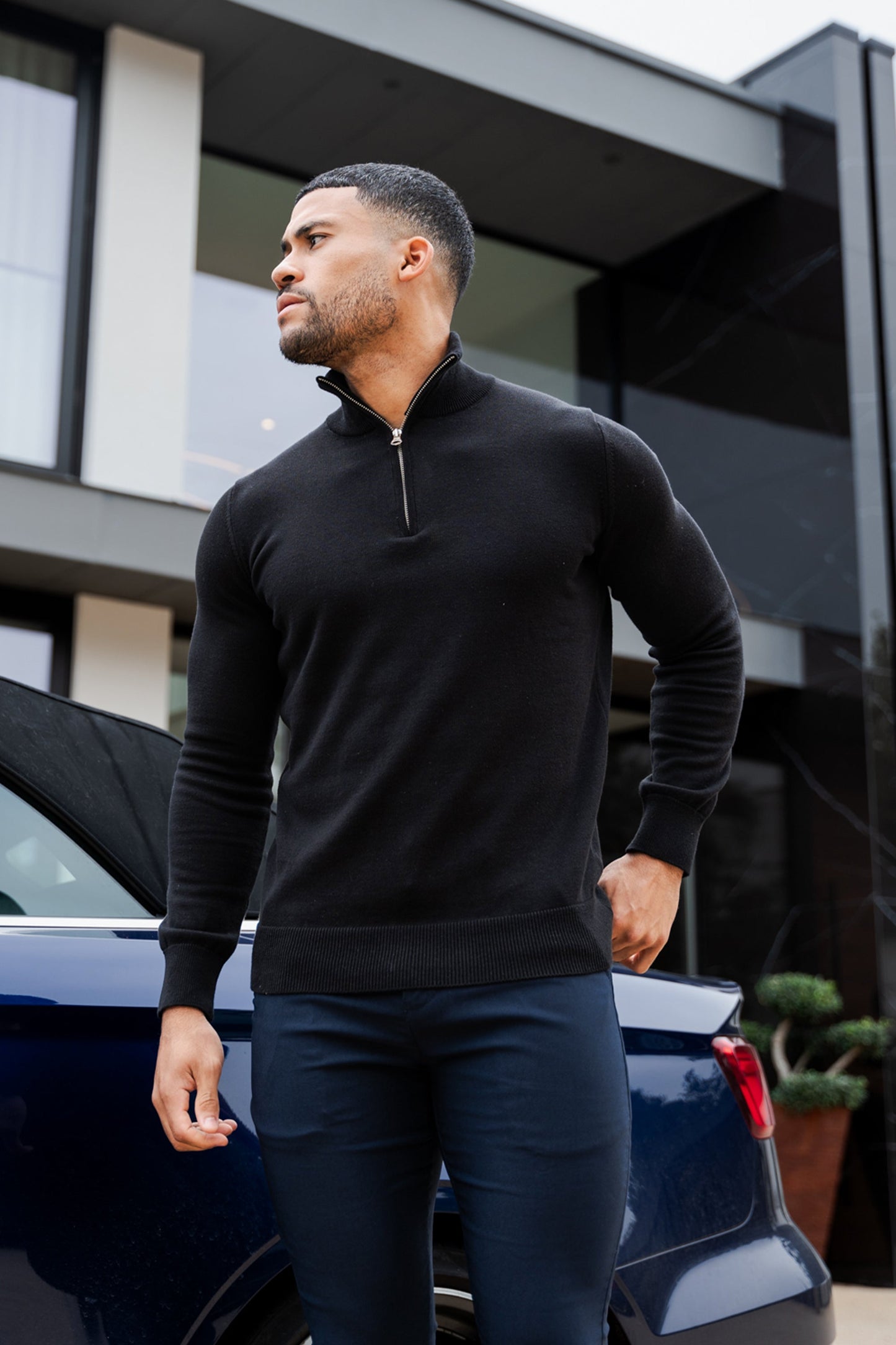 THE SANTORINI - HALF ZIP SWEATER - BLACK