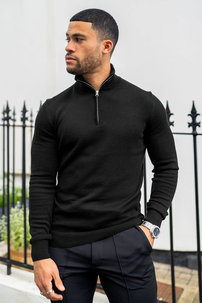 THE SANTORINI - HALF ZIP SWEATER - BLACK