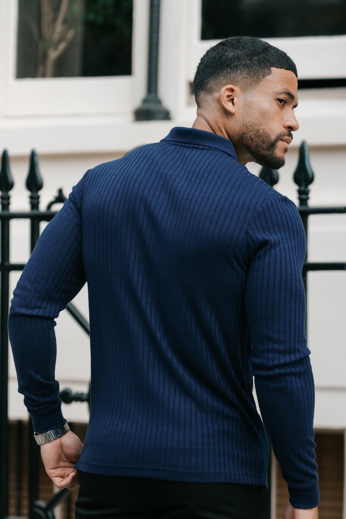 THE RIBBED LONGSLEEVE POLO - NAVY BLUE