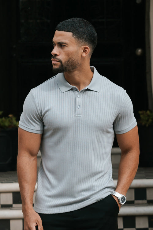 THE RIBBED SHORTSLEEVE POLO  - GREY