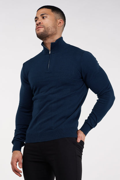 THE SANTORINI - HALF ZIP SWEATER - BLUE