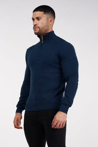 THE SANTORINI - HALF ZIP SWEATER - BLUE