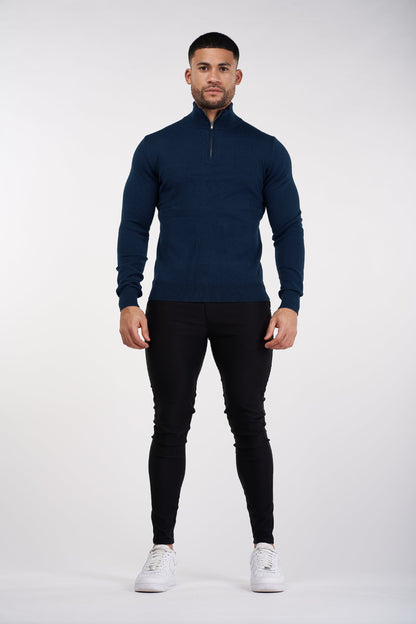 THE SANTORINI - HALF ZIP SWEATER - BLUE