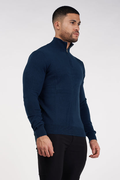 THE SANTORINI - HALF ZIP SWEATER - BLUE