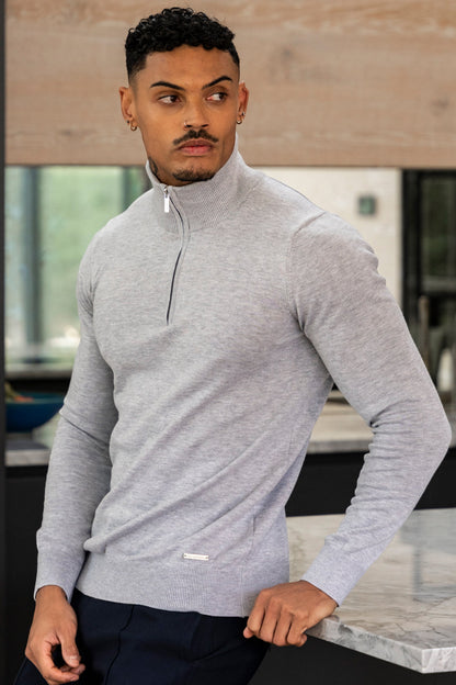 THE SANTORINI - HALF ZIP SWEATER - GREY