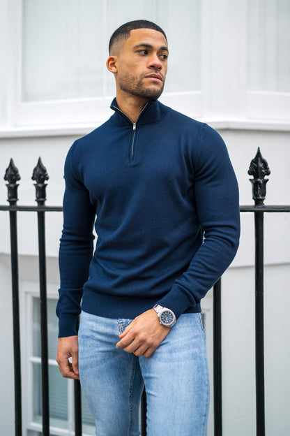 THE SANTORINI - HALF ZIP SWEATER - BLUE