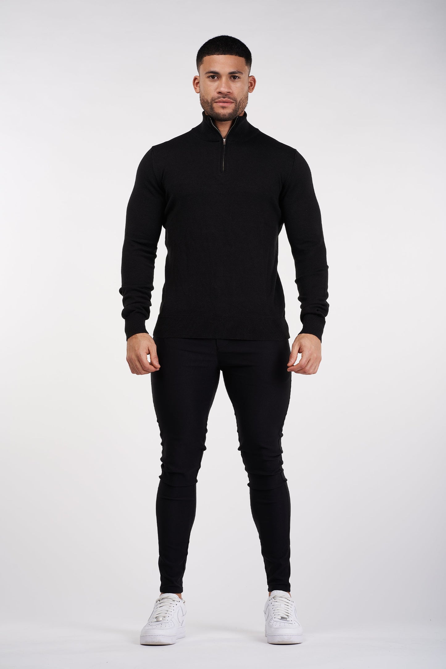 THE SANTORINI - HALF ZIP SWEATER - BLACK