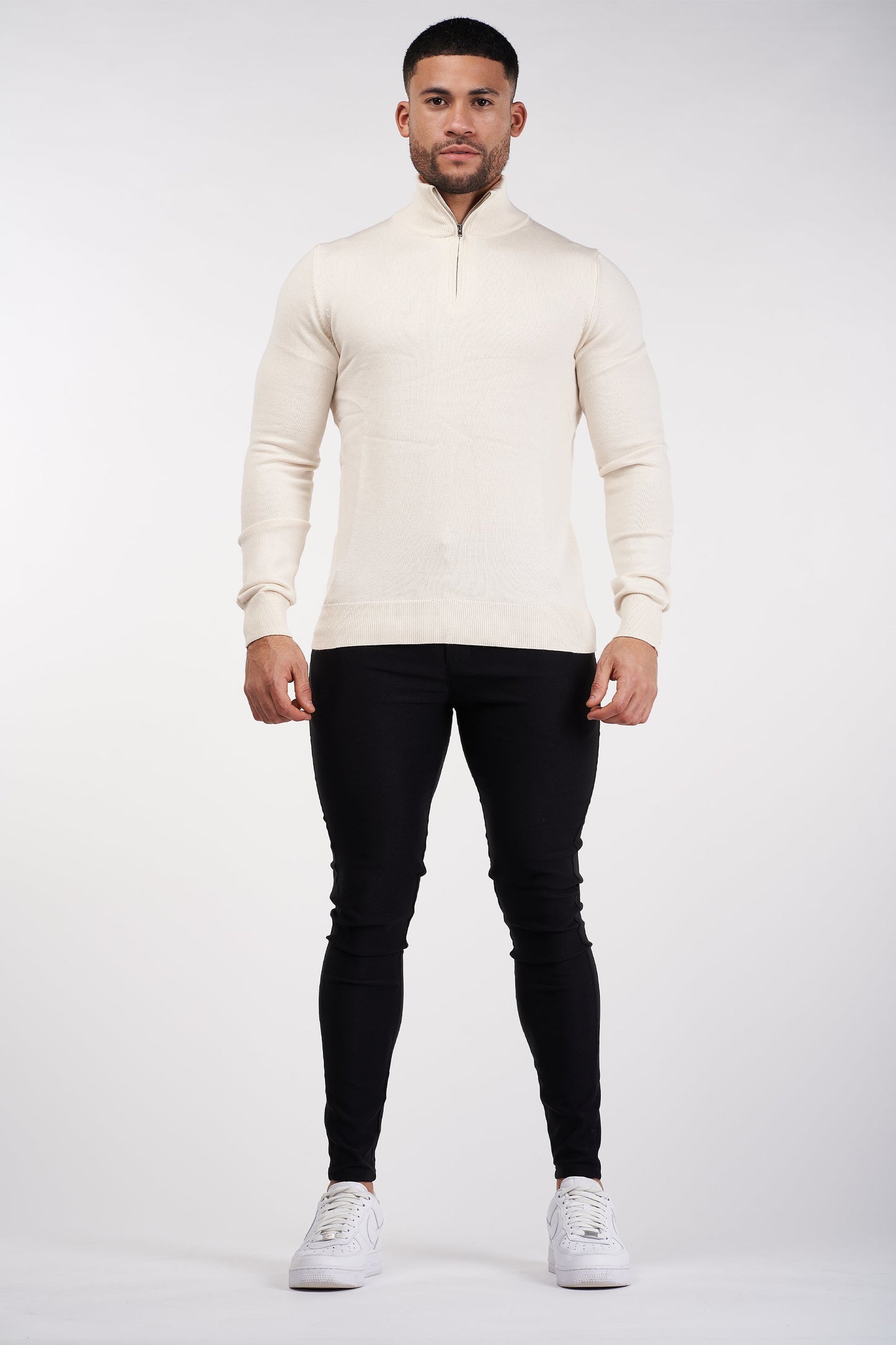 THE SANTORINI - HALF ZIP SWEATER - BEIGE