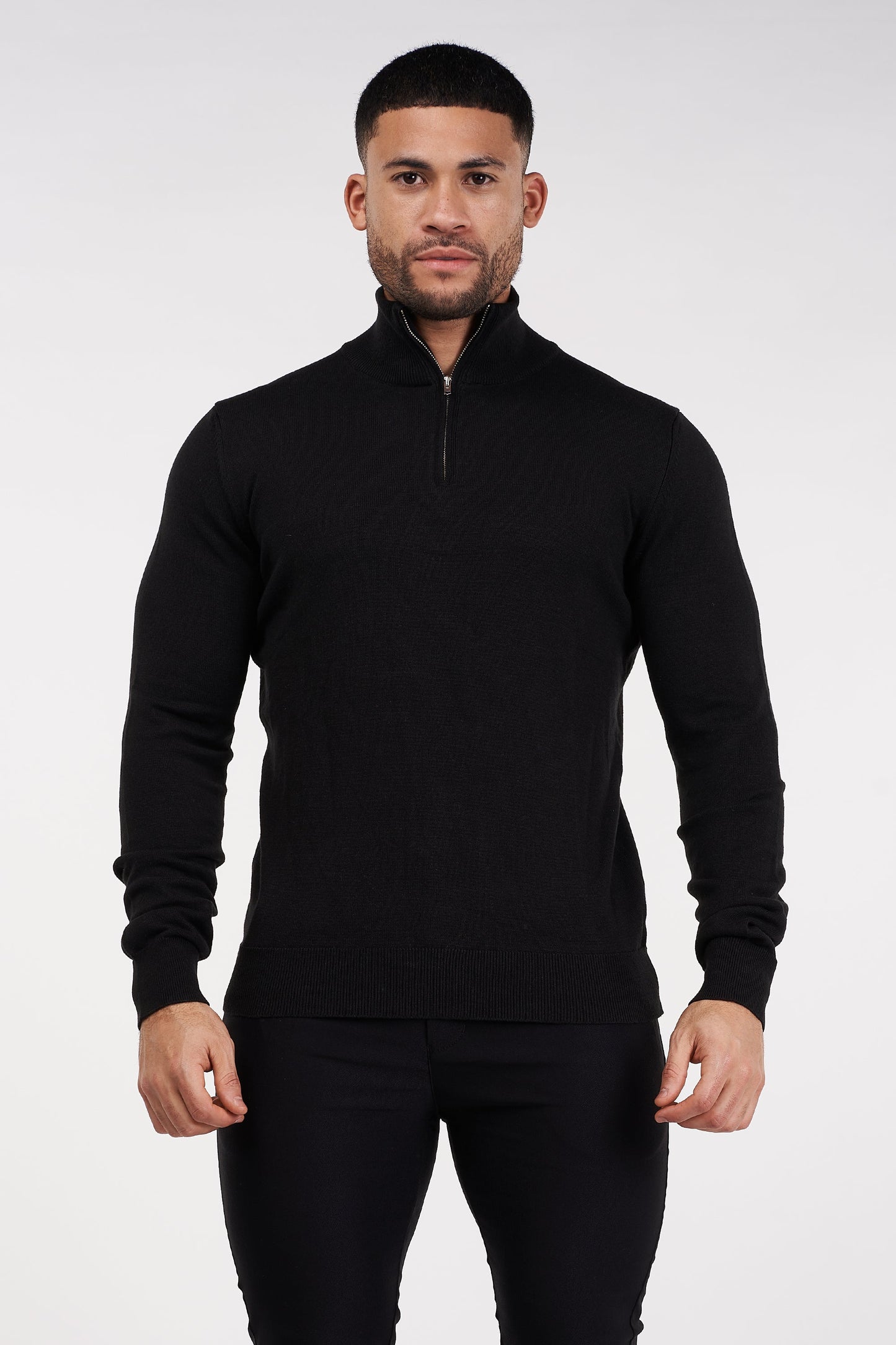 THE SANTORINI - HALF ZIP SWEATER - BLACK