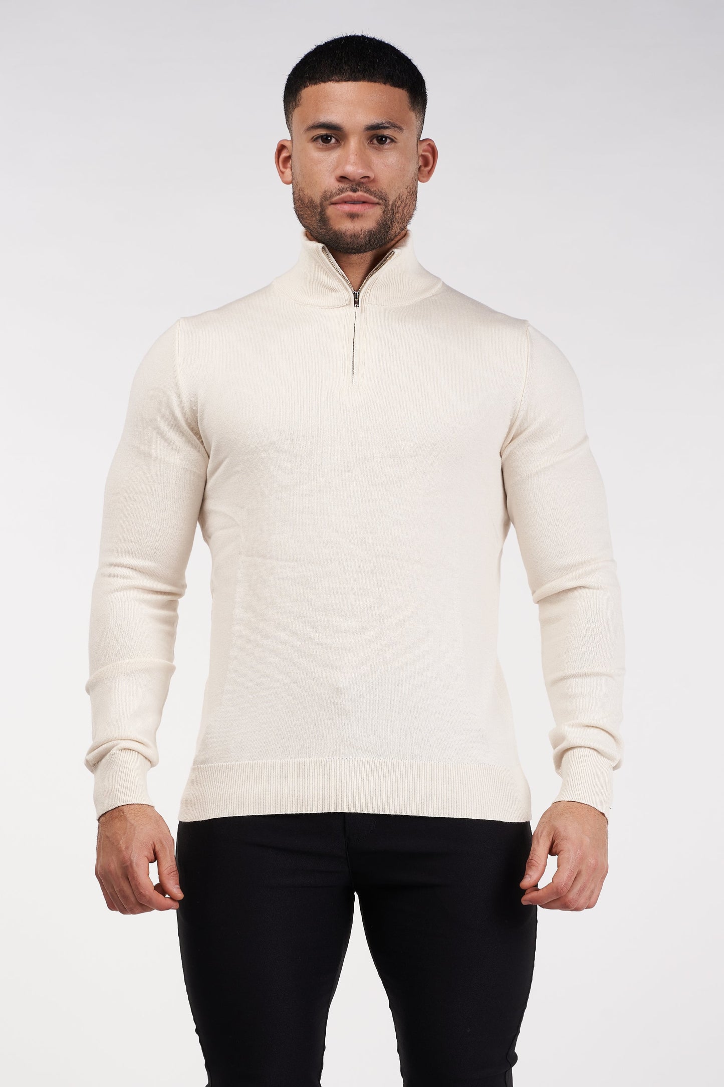 THE SANTORINI - HALF ZIP SWEATER - BEIGE