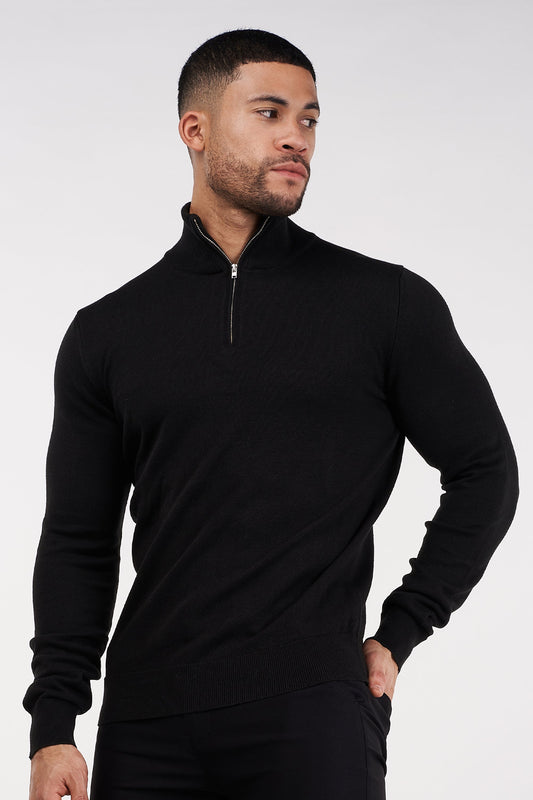 THE SANTORINI - HALF ZIP SWEATER - BLACK