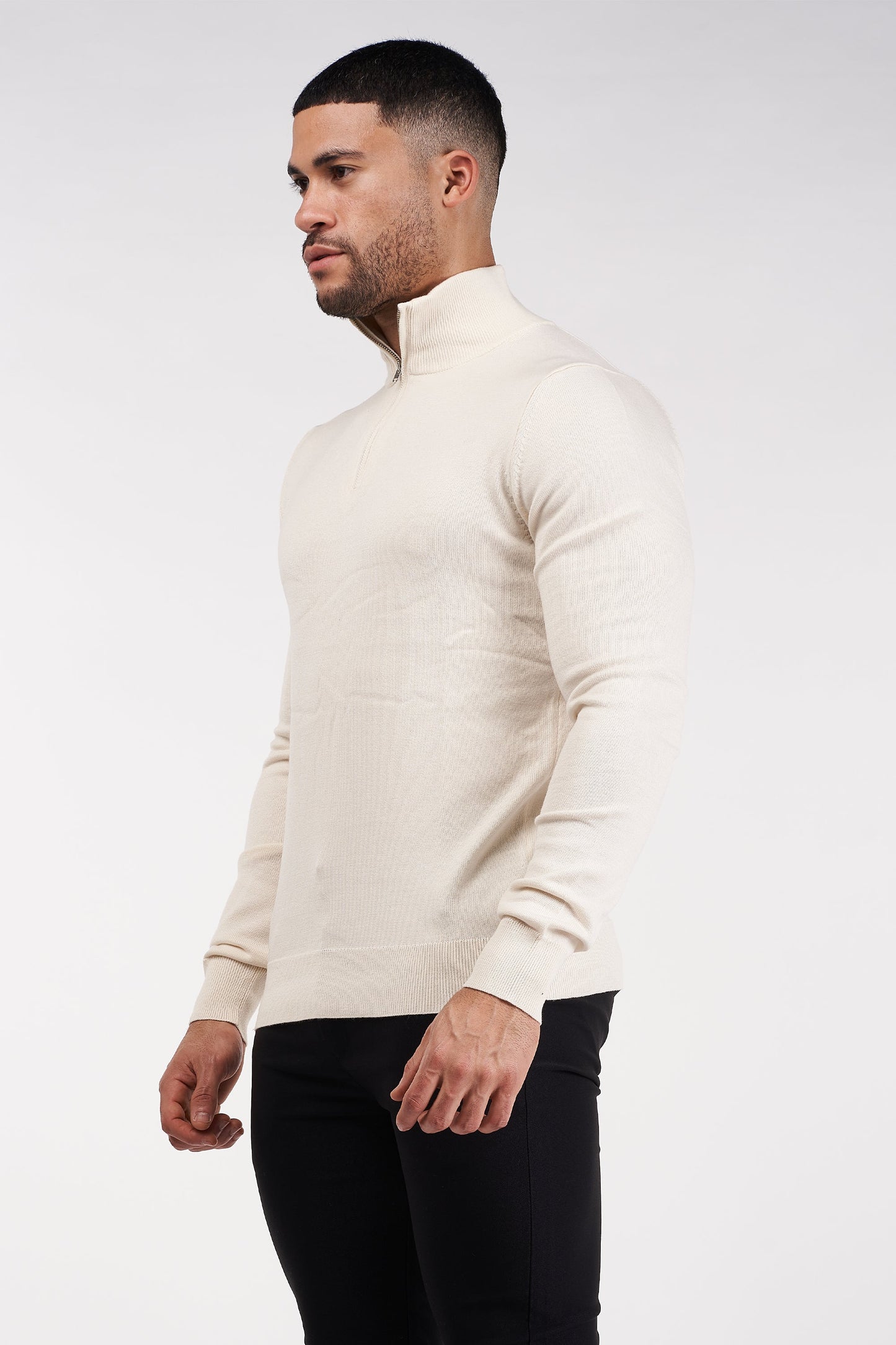 THE SANTORINI - HALF ZIP SWEATER - BEIGE