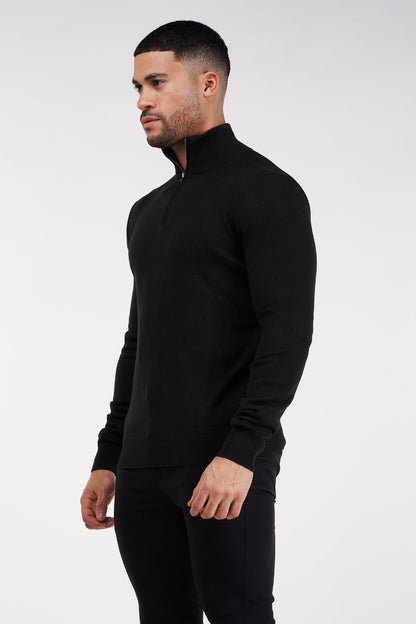 THE SANTORINI - HALF ZIP SWEATER - BLACK