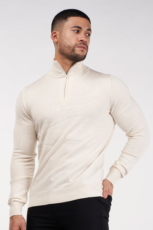 THE SANTORINI - HALF ZIP SWEATER - BEIGE