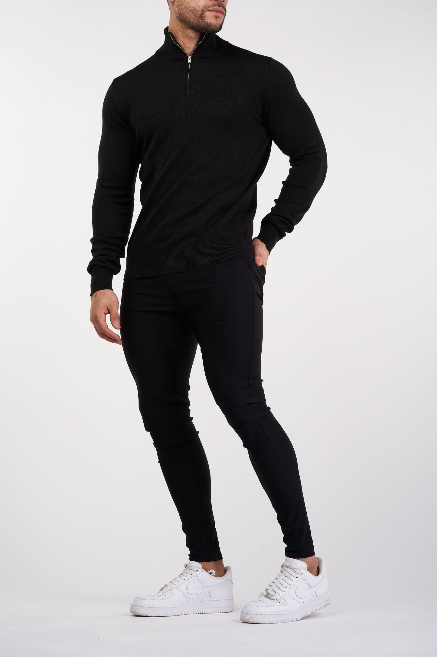 THE SANTORINI - HALF ZIP SWEATER - BLACK