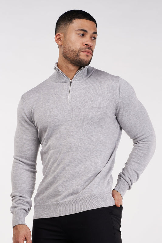 THE SANTORINI - HALF ZIP SWEATER - GREY