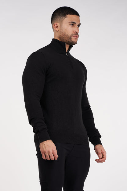 THE SANTORINI - HALF ZIP SWEATER - BLACK