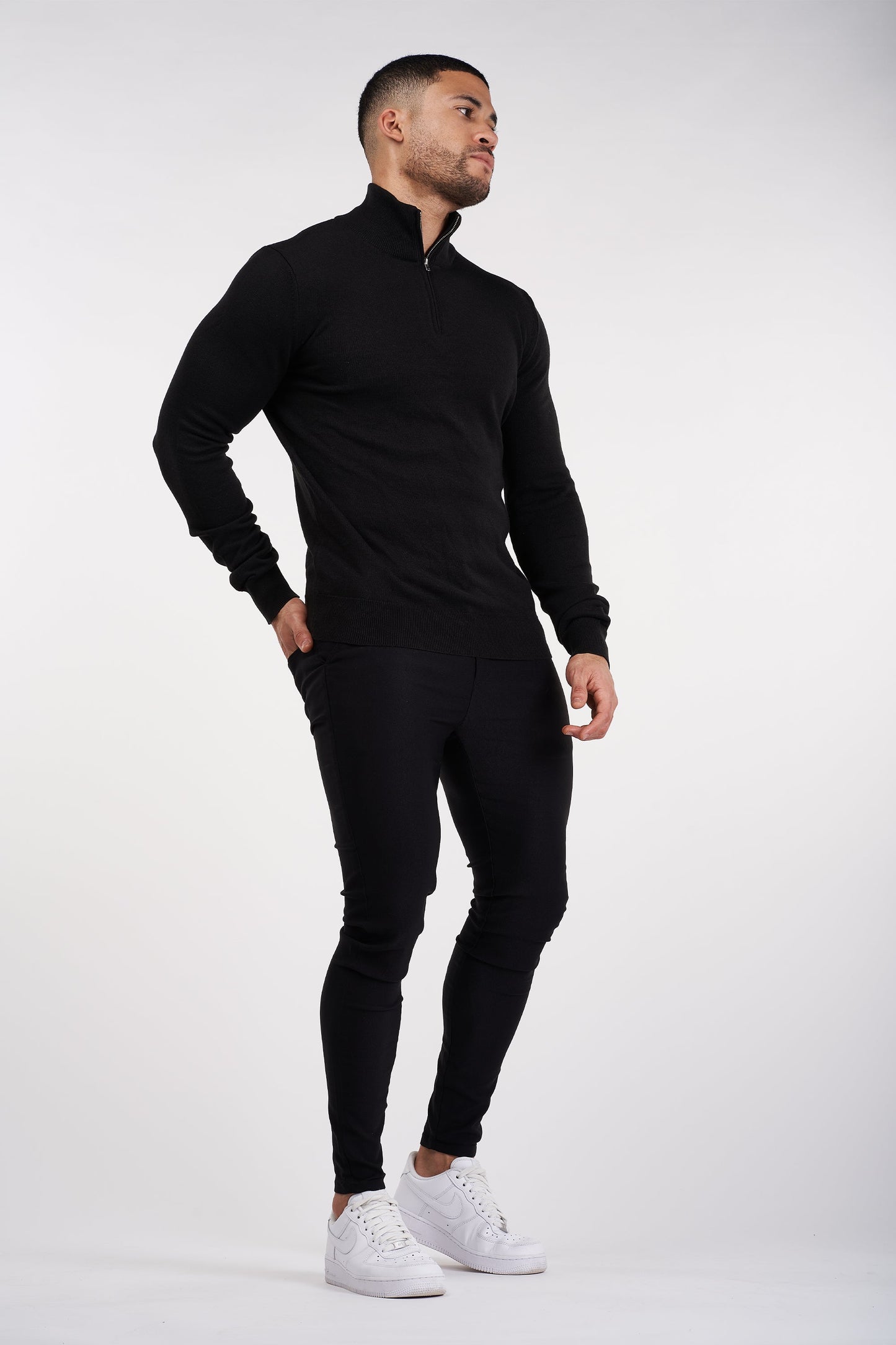 THE SANTORINI - HALF ZIP SWEATER - BLACK