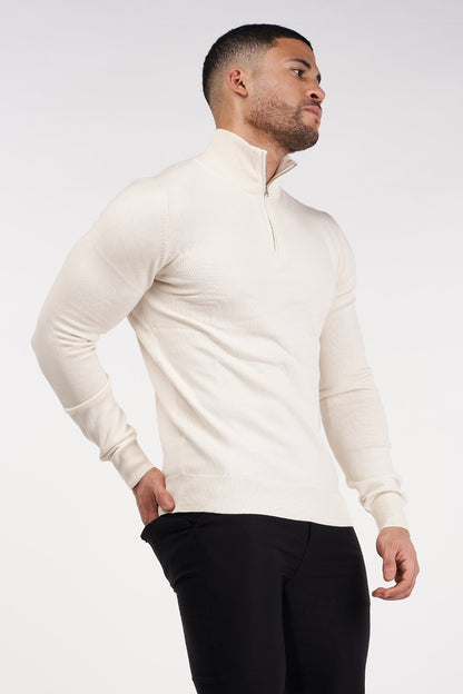 THE SANTORINI - HALF ZIP SWEATER - BEIGE