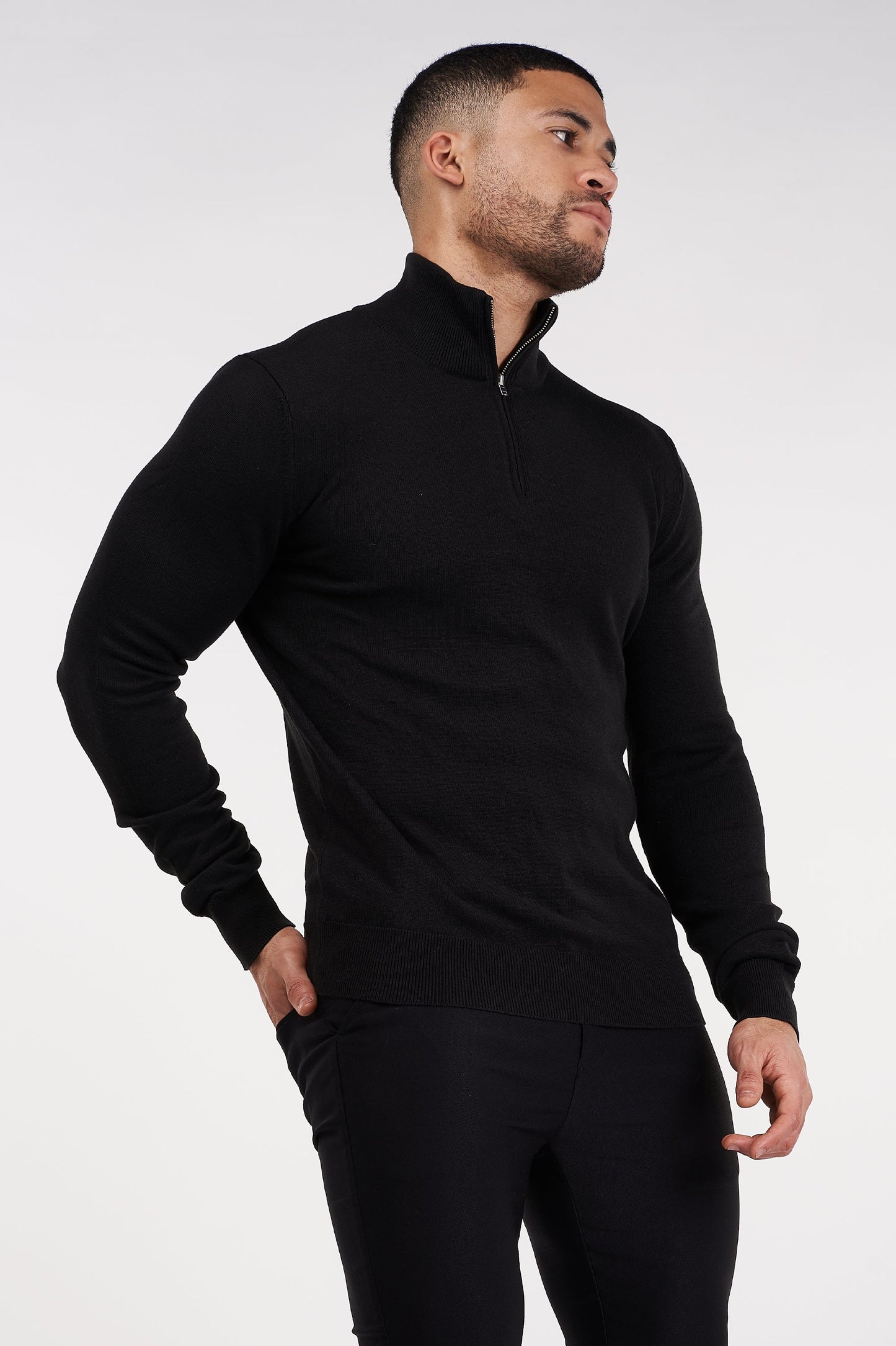 THE SANTORINI - HALF ZIP SWEATER - BLACK