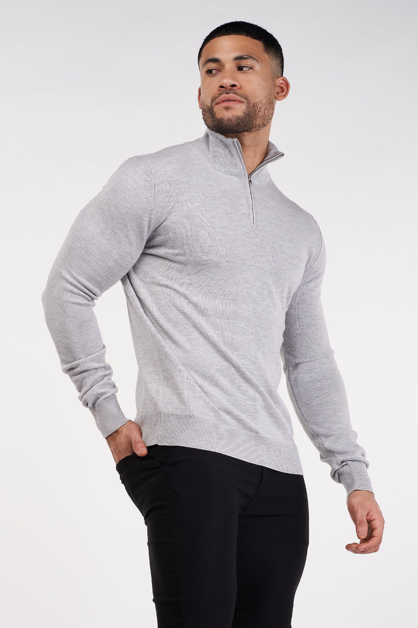 THE SANTORINI - HALF ZIP SWEATER - GREY