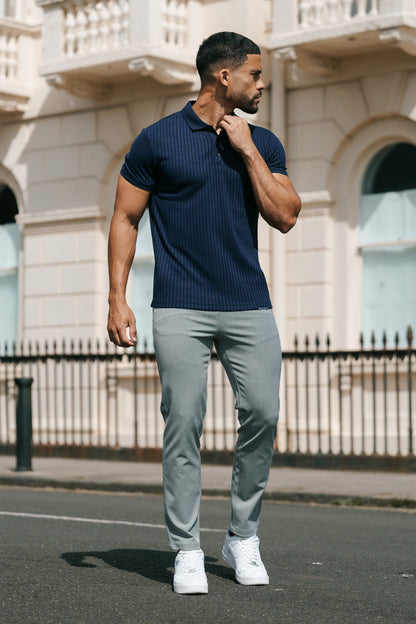 THE RIBBED SHORTSLEEVE POLO - NAVY BLUE