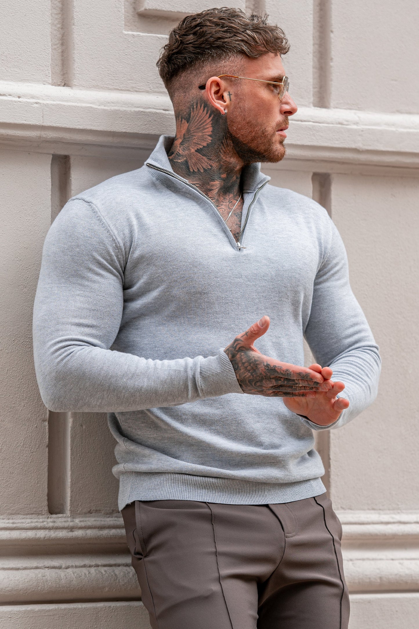 THE SANTORINI - HALF ZIP SWEATER - GREY